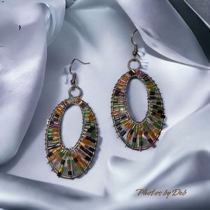 Bay to Baubles dangling silver tone multi color beaded pierced earrings